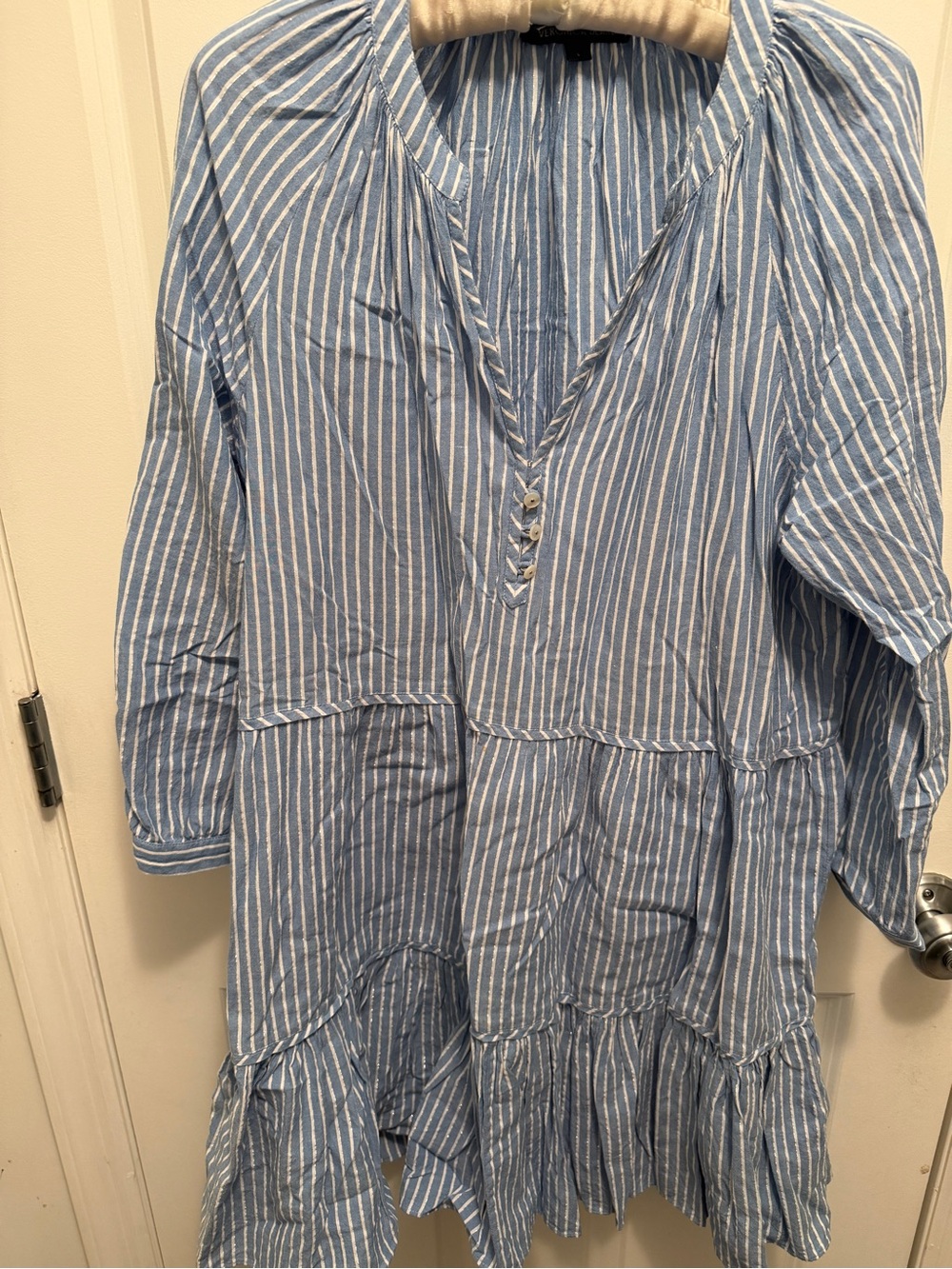 Veronica Beard Light Blue and White Vertical Stripe Dress